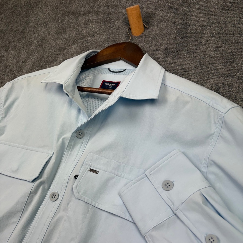 UNTUCKit Button Down Mens Large Light Blue Ripstop Long Sleeve Outdoor Shirt
